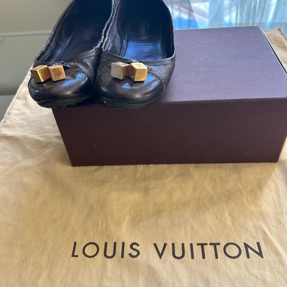 Louis Vuitton Black Flats with Gold and Silver Accents